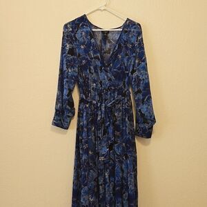 Alexa‎ B Nites Maxi Dress Size 8 Shimmery Sheer Floral Print Stretchy Waist
